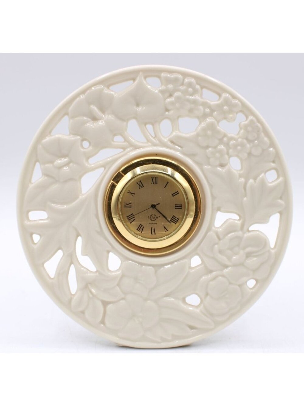 Lenox Floral Timely Traditions Carved Clock Round Porcelain Table Desk Accent